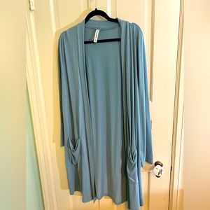 Zenana Premium long cotton duster cardigan teal 2x